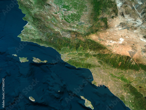 Cartina fisica della California, Los Angeles montagne, Oceano e colline, rilievi montuosi e faglia di Sant’Andrea