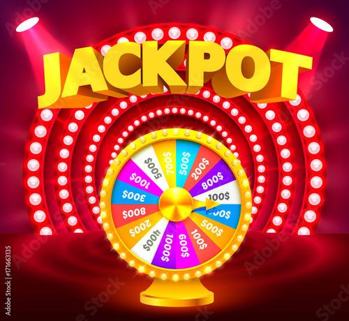 Golden fortune wins the jackpot. Isolated on red background. Vector illustration