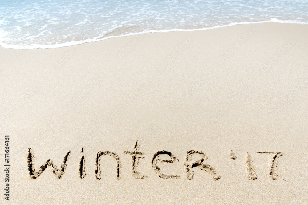 Fototapeta premium Winter 2017 sign sand near sea ocean tropic beach