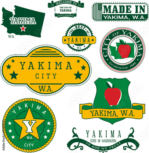Set of generic stamps and signs of Yakima, WA photo