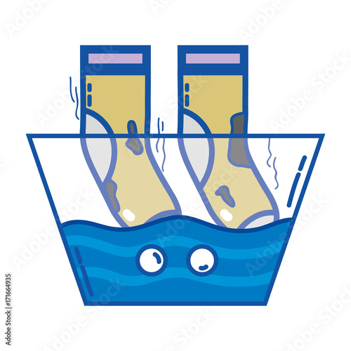 dirty socks soaking in pail with water vector illustration