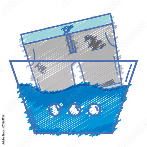 dirty shorts soaking in pail with water vector illustration
