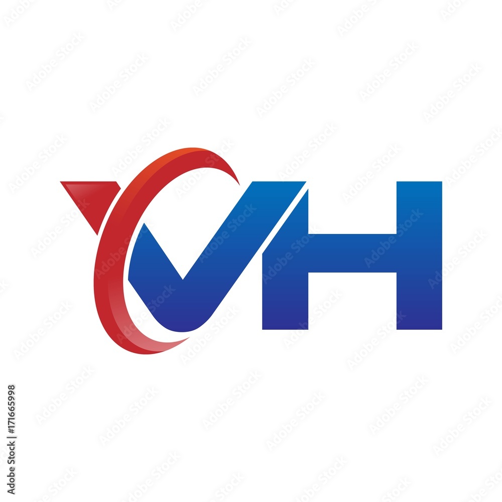 modern vector initial letters logo swoosh vh red blue