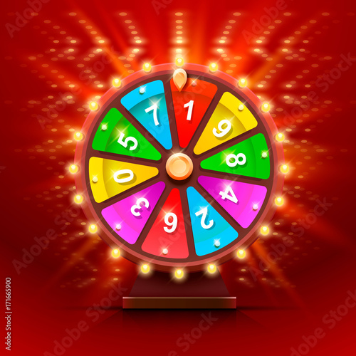 Colorful fortune wheel. Isolated on red background . Vector illustration