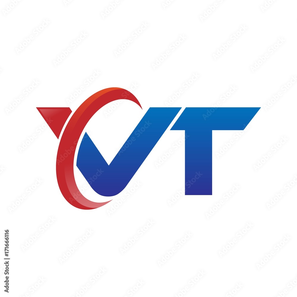 modern vector initial letters logo swoosh vt red blue