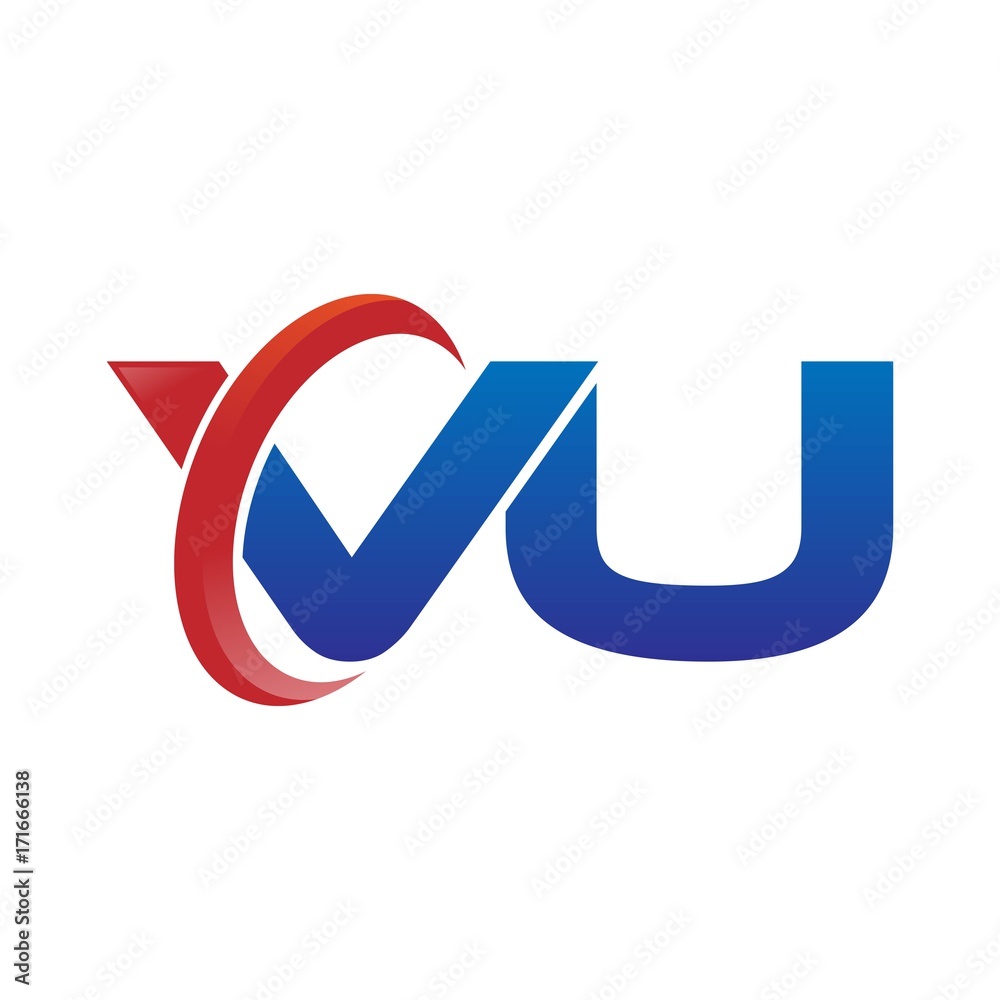 modern vector initial letters logo swoosh vu red blue
