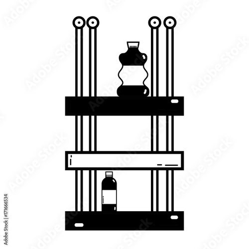 contour shelf with bleach and detergent liquid bottle vector illustration