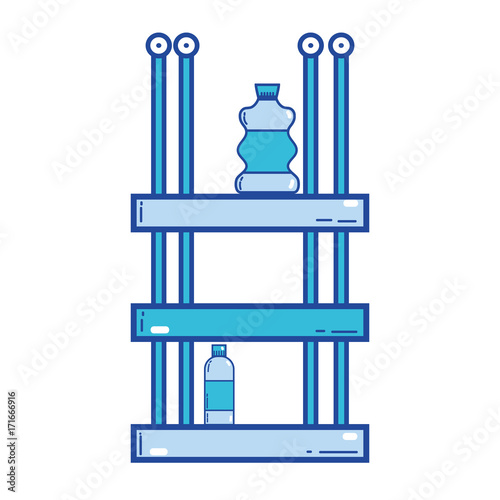 shelf with bleach and detergent liquid bottle vector illustration