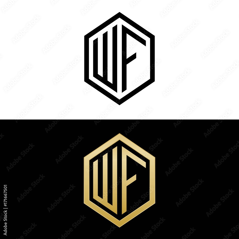 initial letters logo wf black and gold monogram hexagon shape vector ...