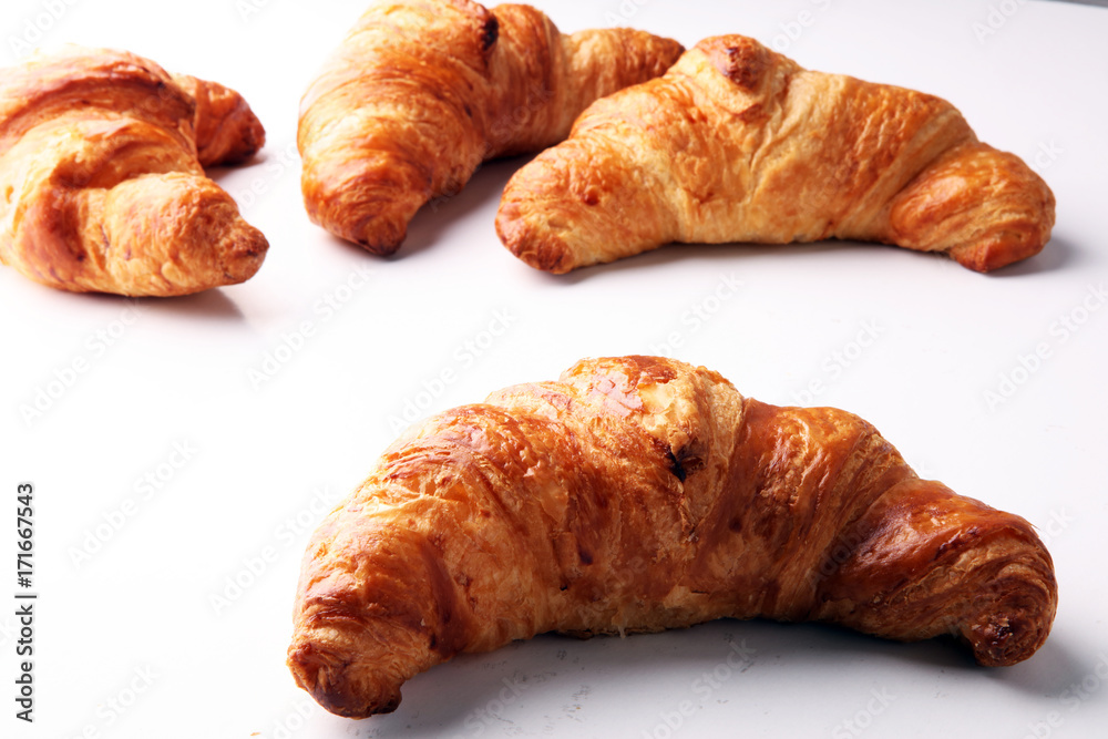 freshly baked croissants on white board, bakery concept freshly baked croissants on white board, bakery concept