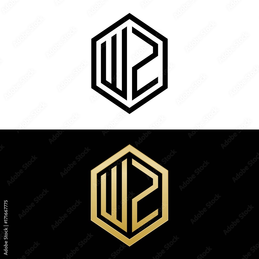 initial letters logo wz black and gold monogram hexagon shape vector initial letters logo wz black and gold monogram hexagon shape vector