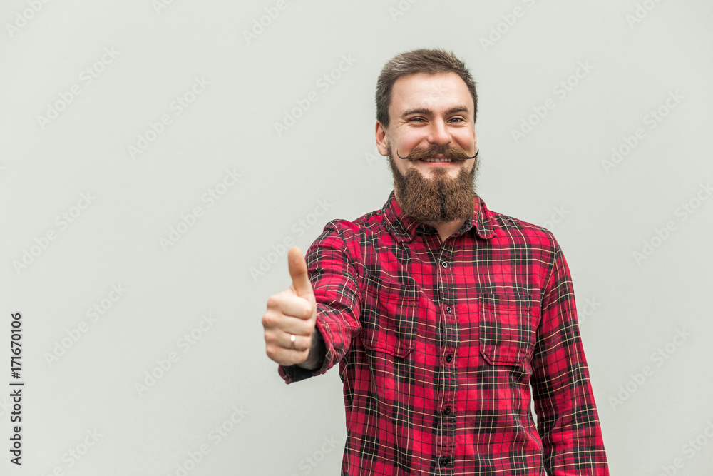 Success bearded businessman thumbs up Success bearded businessman thumbs up