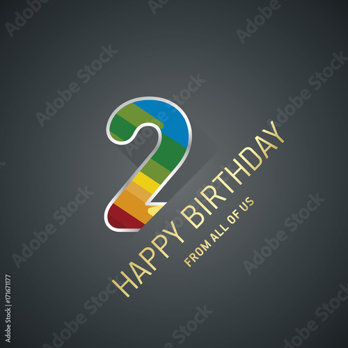 Happy Birthday 2 years color black design greeting card