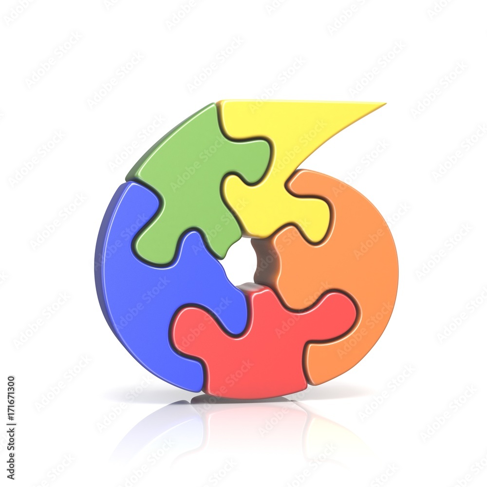 Puzzle jigsaw number SIX 6 3D Puzzle jigsaw number SIX 6 3D