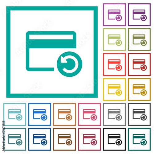 Undo credit card last operation flat color icons with quadrant frames