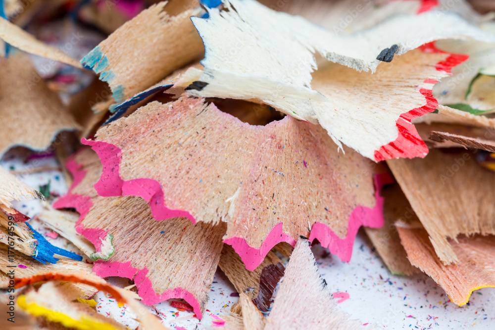 The shavings of pencils closeup The shavings of pencils closeup
