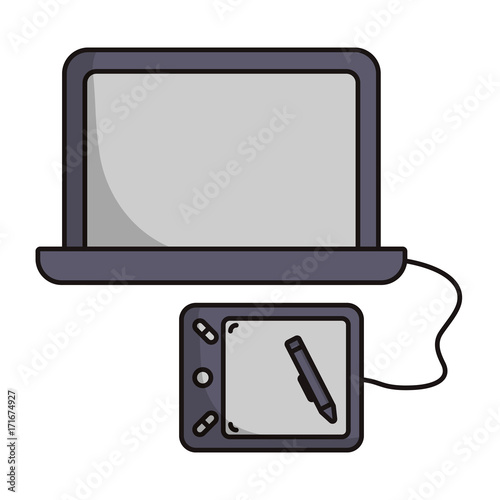 computer with graphic tablet icon over white background computer vector illustration