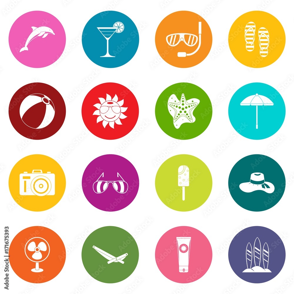 Summer rest icons many colors set Summer rest icons many colors set