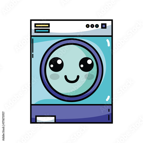 kawaii cute happy washing machine vector illustration