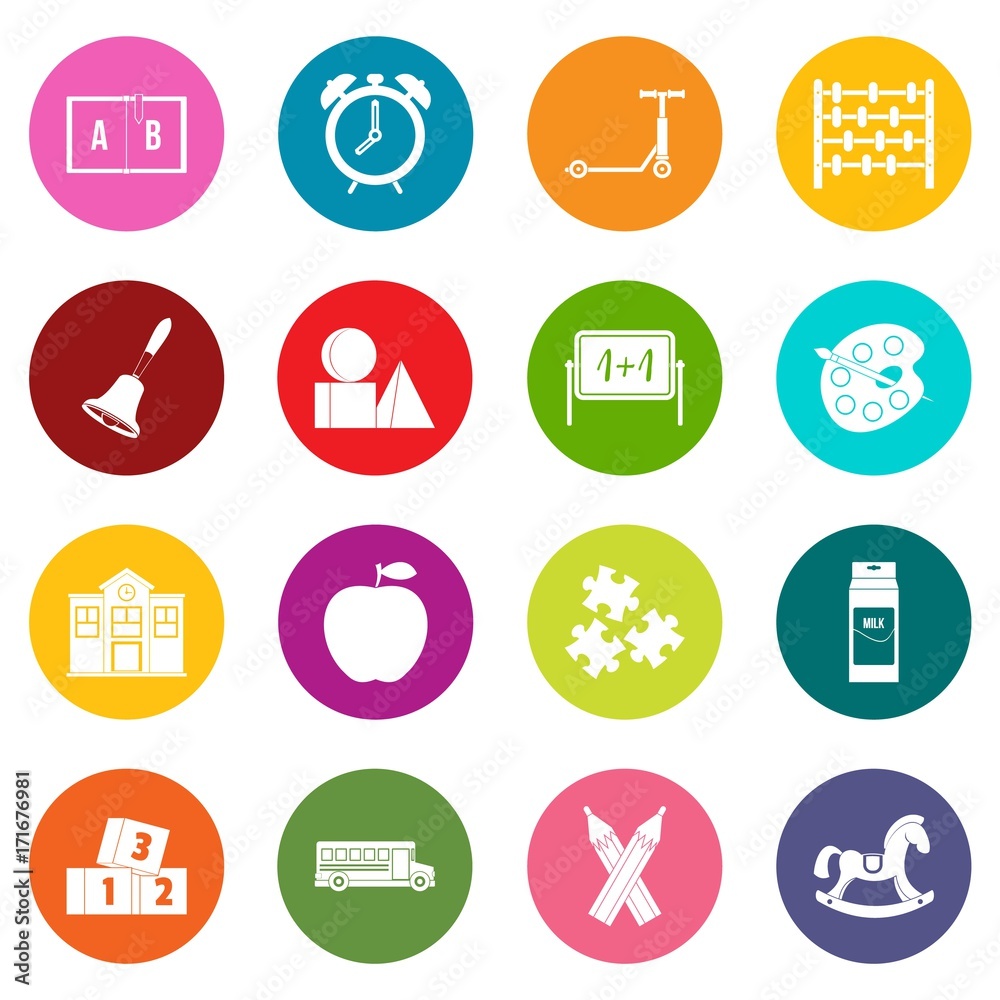 Kindergarten symbol icons many colors set Kindergarten symbol icons many colors set