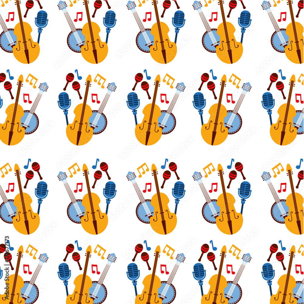 fiddle banjo microphone note music seamless pattern image vector illustration fiddle banjo microphone note music seamless pattern image vector illustration