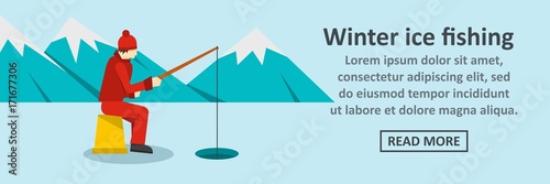 Winter ice fishing banner horizontal concept