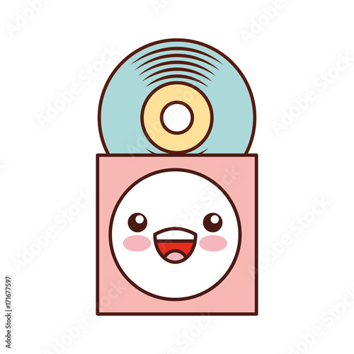 kawaii music cover with vinyl record in paper case vector Illustration