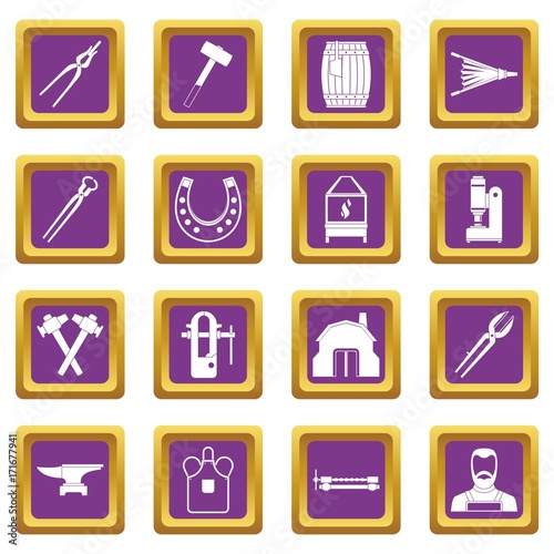 Blacksmith icons set purple photo
