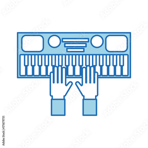 hand with synthesizer electronic instrument keyboard vector illustration