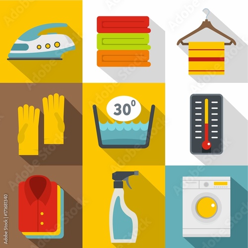 Housework icons set, flat style