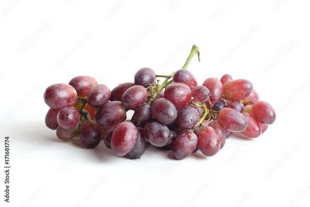 Ripe red grapes with white background