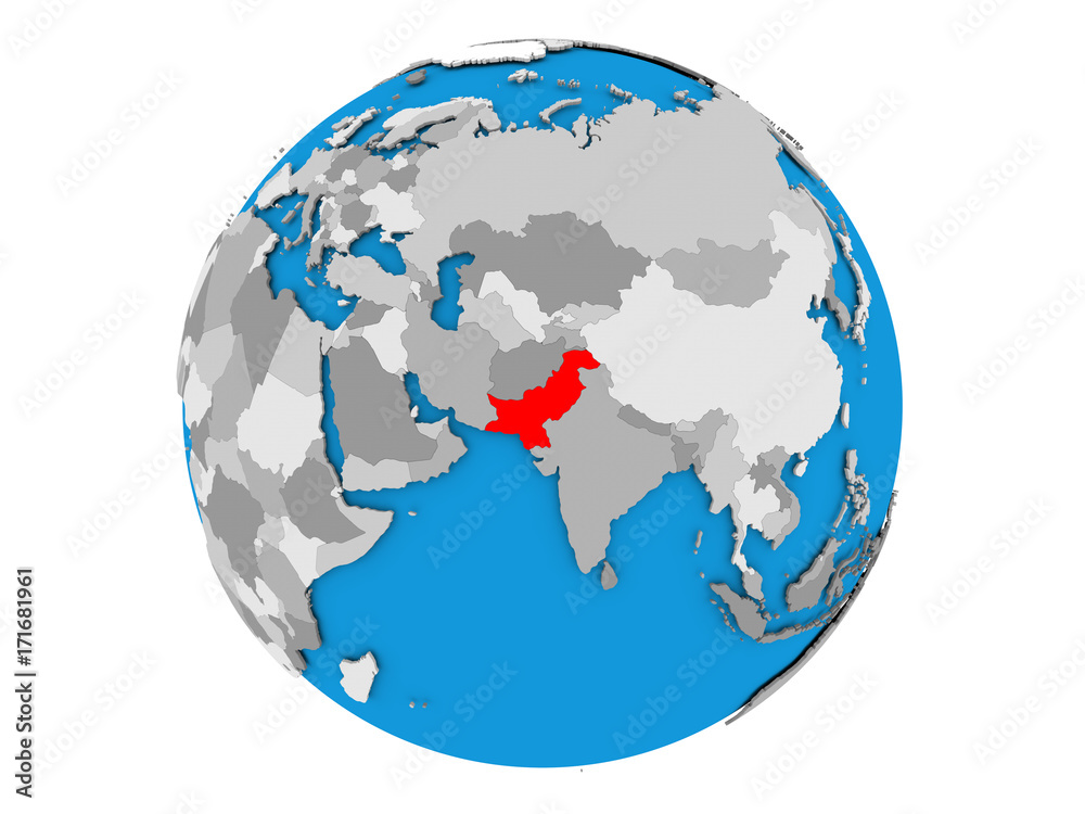 Pakistan on globe isolated