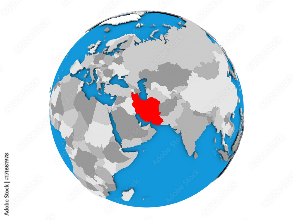 Iran on globe isolated