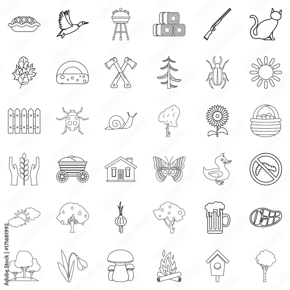 Country icons set, outline style