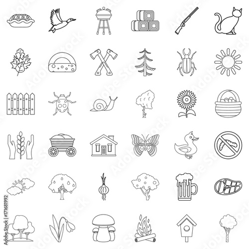 Country icons set  outline style