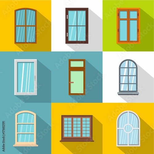 Modern window icons set, flat style