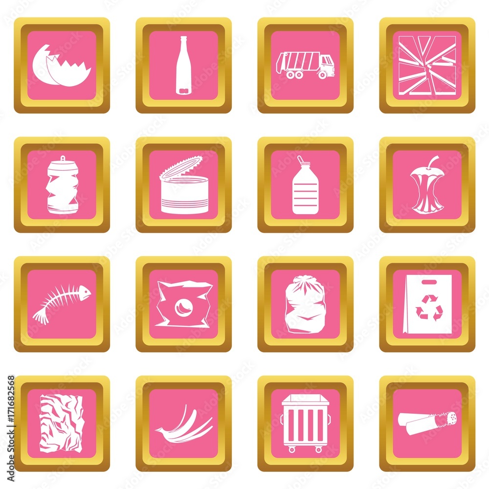 Waste and garbage icons pink