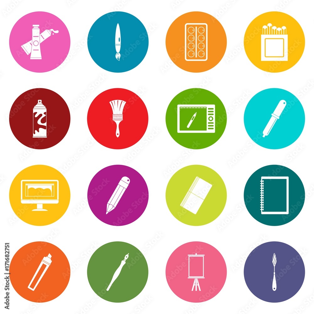 Design and drawing tools icons many colors set
