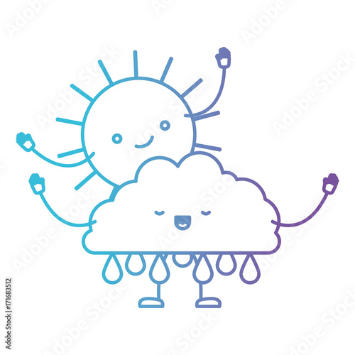 Wallpaper Mural clouds with rain and sun kawaii caricature with open arms standing in color gradient silhouette from purple to blue vector illustration Torontodigital.ca