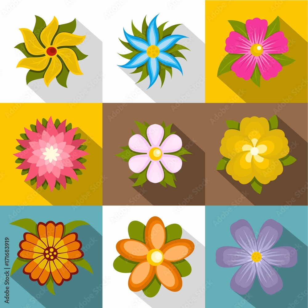 Blossom icons set, flat style Blossom icons set, flat style