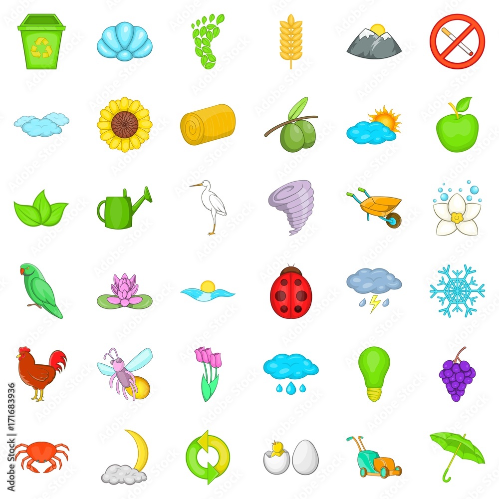 Eco icons set, cartoon style Eco icons set, cartoon style