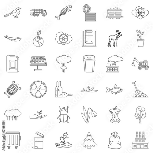 Garbage icons set, outline style