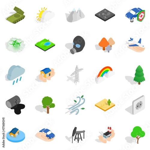 Flammable icons set, isometric style