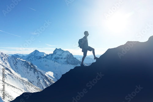 Hiker Hiking On Mountain During Winter © Andrey Popov