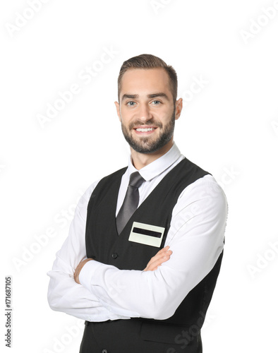 Male hotel receptionist in ...