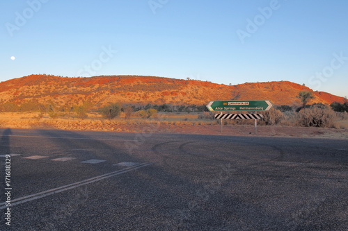 Road sign at Larapinta drive, west MacDonnell ranges near Alice Springs, Northern Territory, Australia 2017 photo