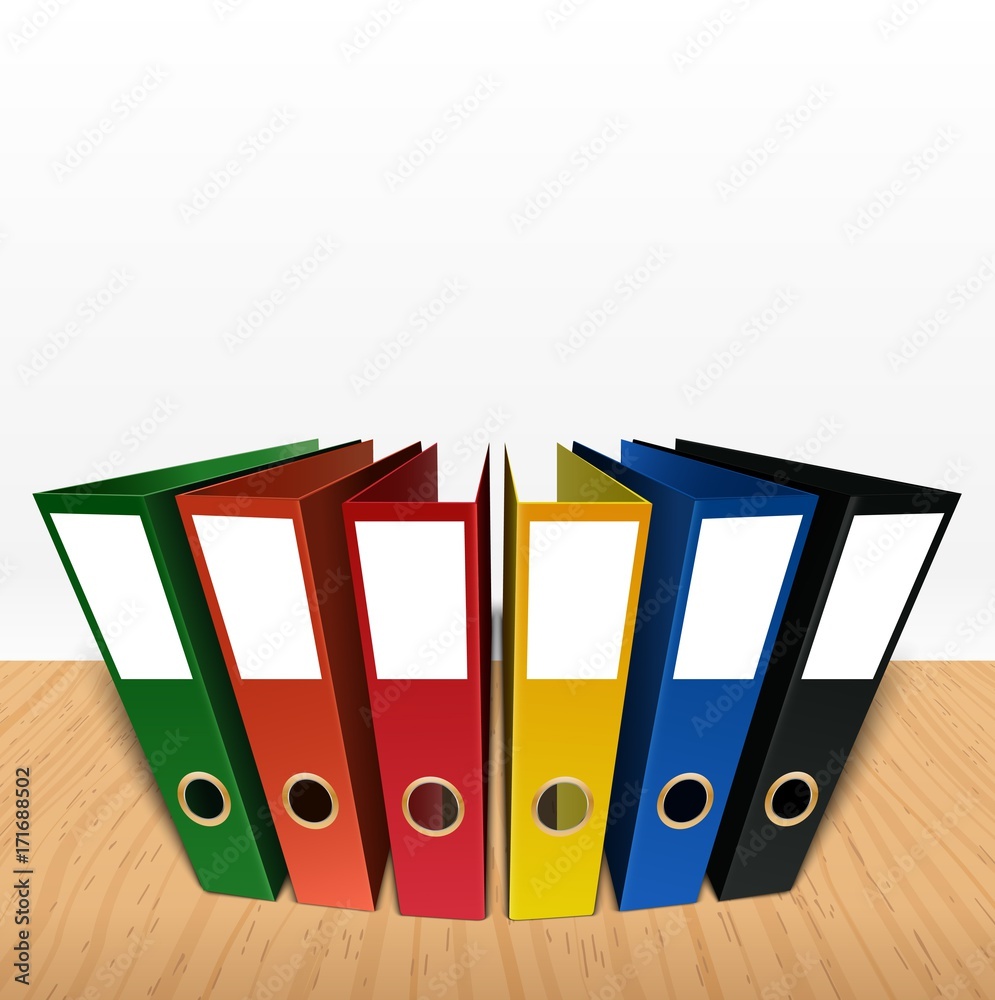 Colorful box file folder on desk background