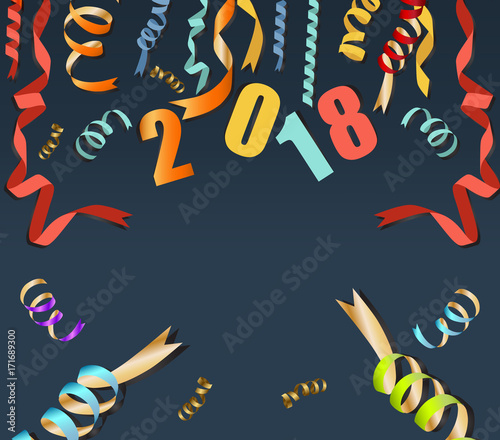 happy new year 2018 background with gold confetti and black colors lace for text