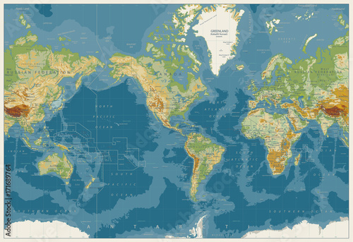 Fototapeta Naklejka Na Ścianę i Meble -  World Map Americas Centered Physical Map