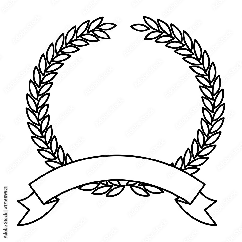 olive branch monochrome crown and ribbon on bottom in closeup vector illustration olive branch monochrome crown and ribbon on bottom in closeup vector illustration